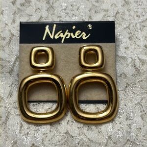 Napier/vintage gold earrings, 1.5” *